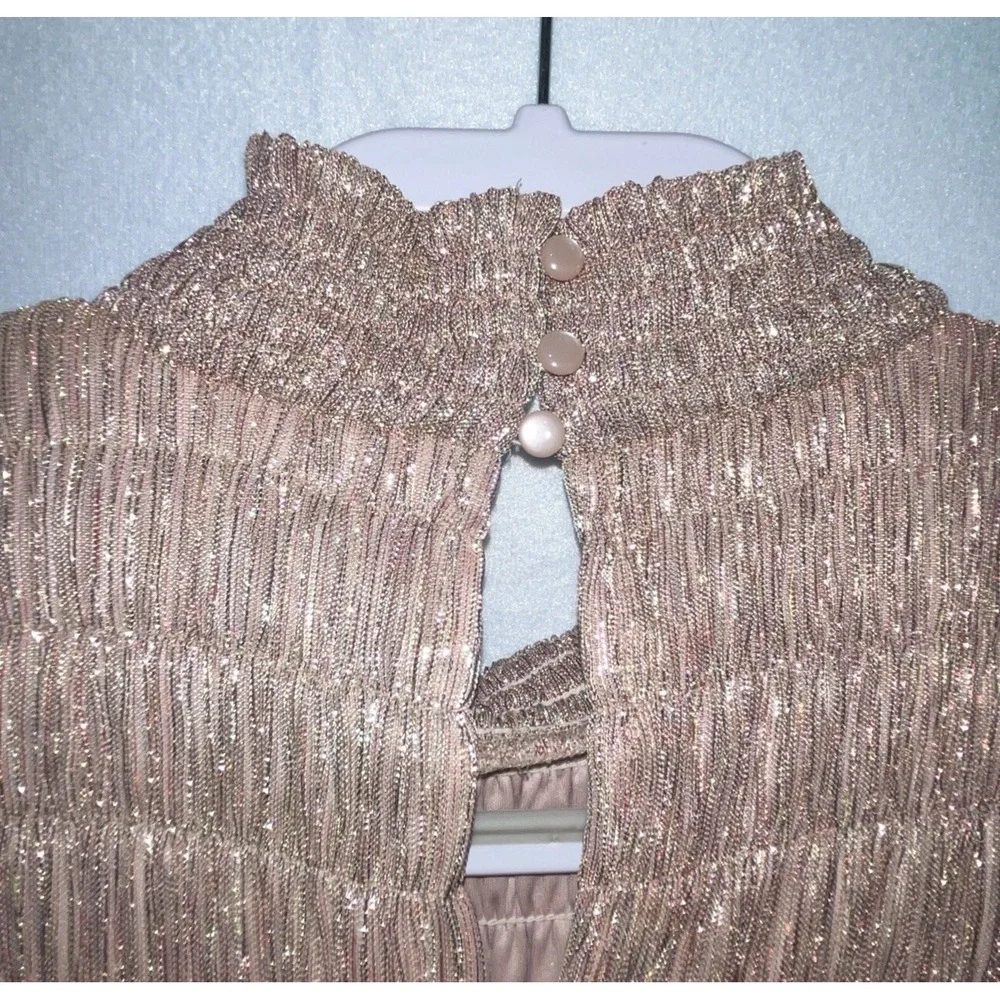 Nine West Dress Size Med SHIMMERY Metallic Rose‎ Gold  Mock Neck Flowy